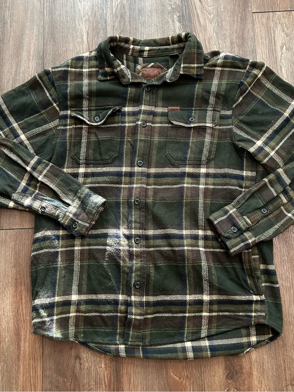Orvis Mens Green Plaid Heavy Flannel Shirt Jacket Size Medium Pockets